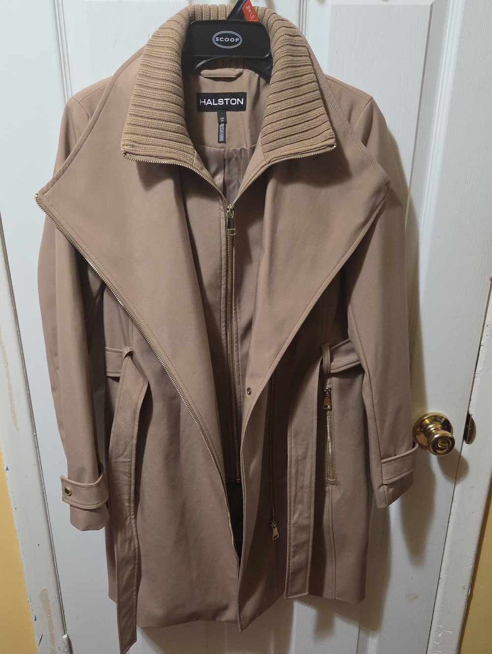 Halston Heritage Women's Taupe Trench Coat with Ribbed Collar
